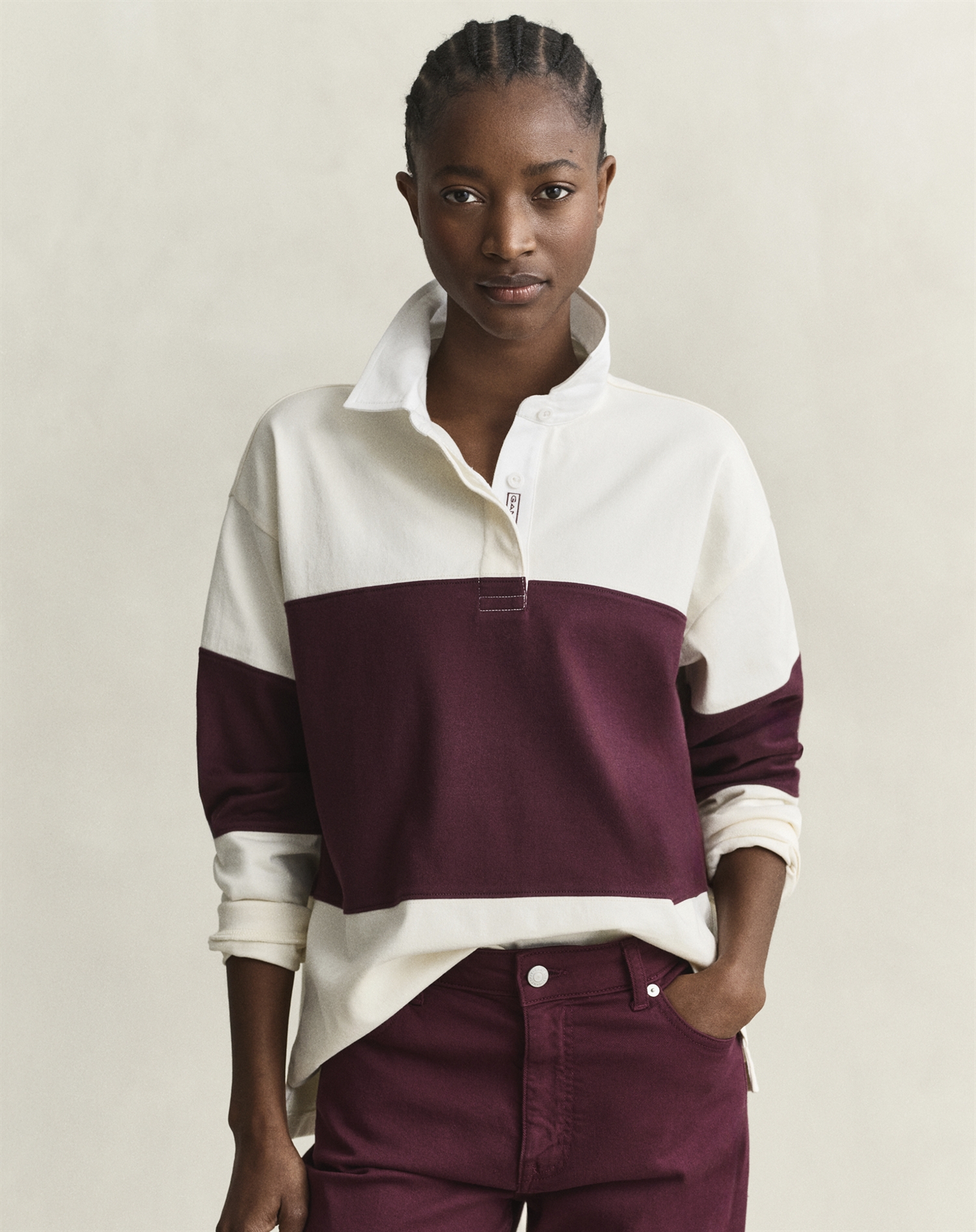 Gant - Color Blocked Heavy Rugger - Darkened Wine